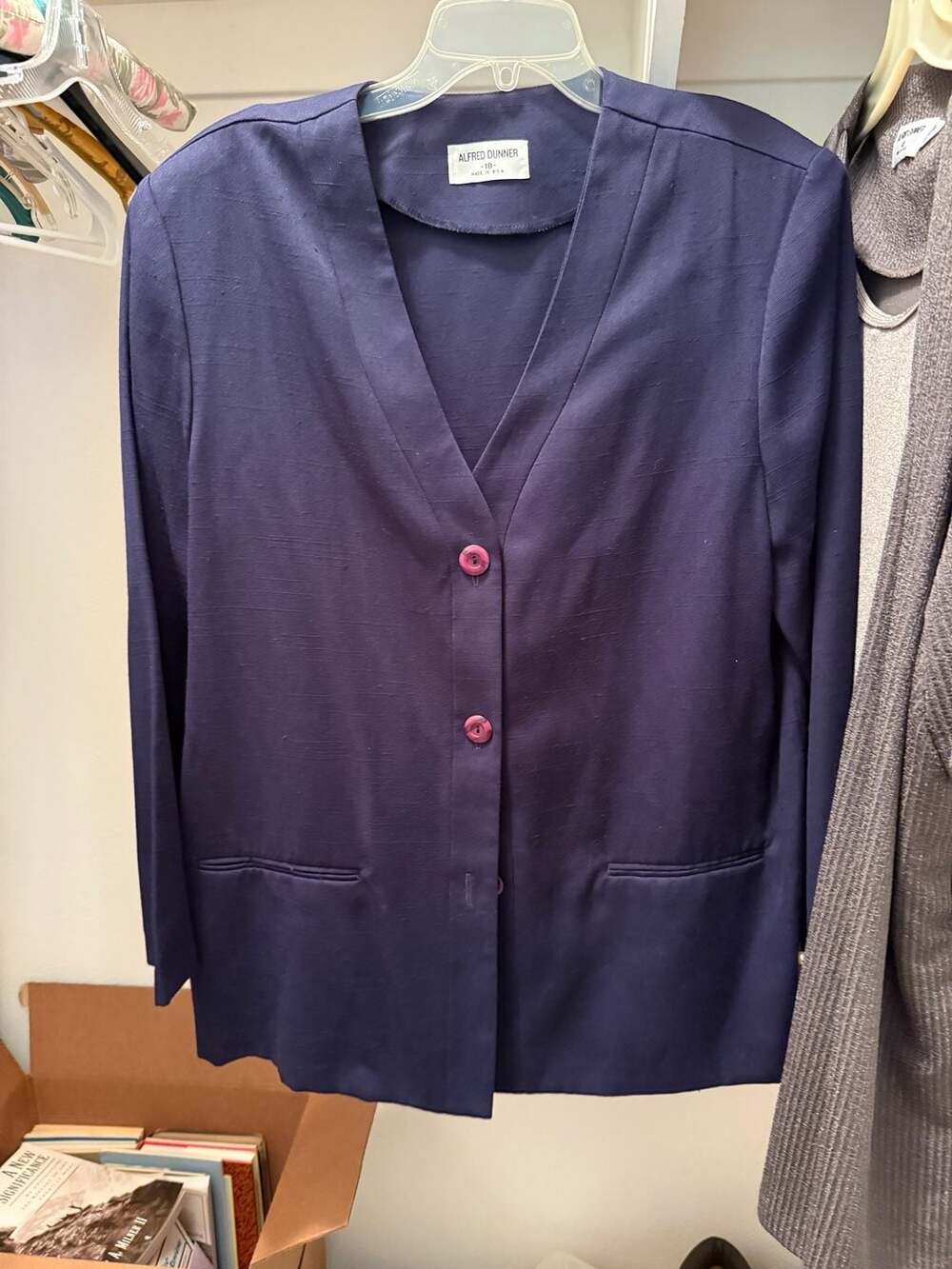 Alfred Dunner Blazer Size 18 Navy Blue Button Pocket